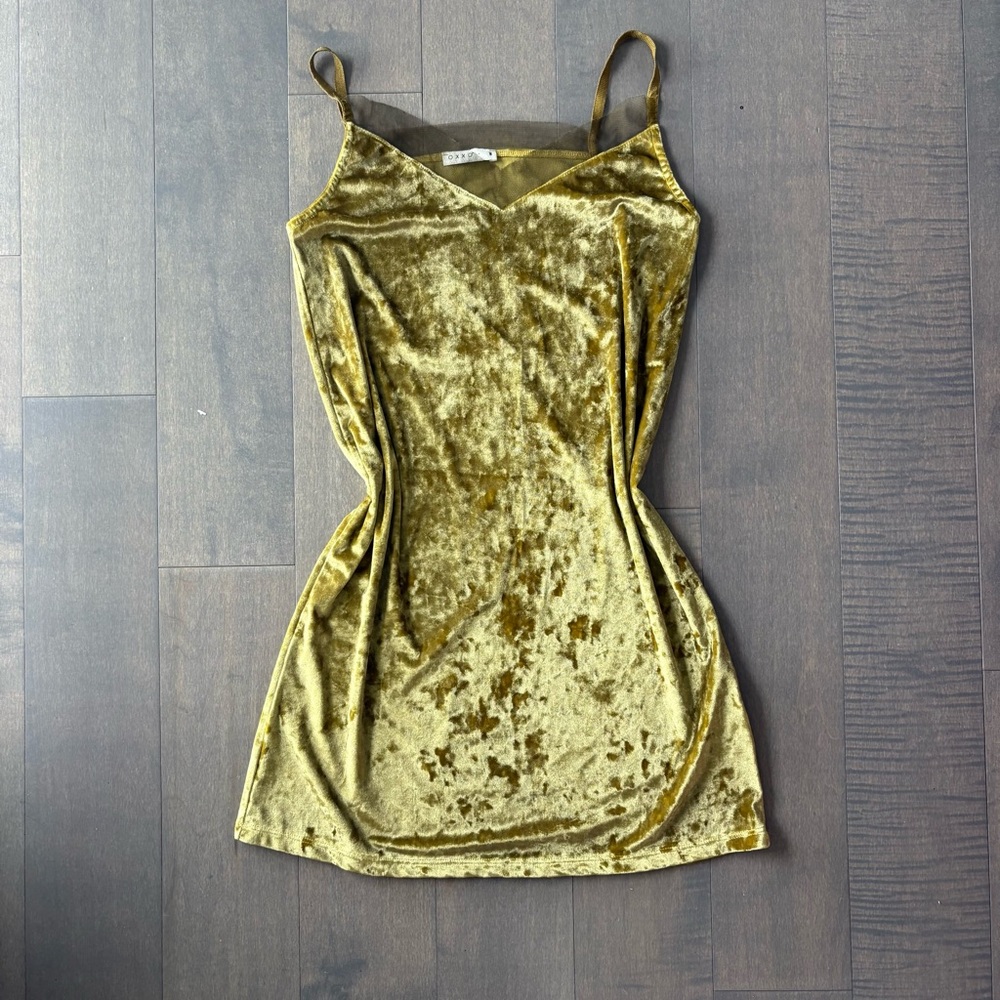 Velvet Slip Dress in Olive Green